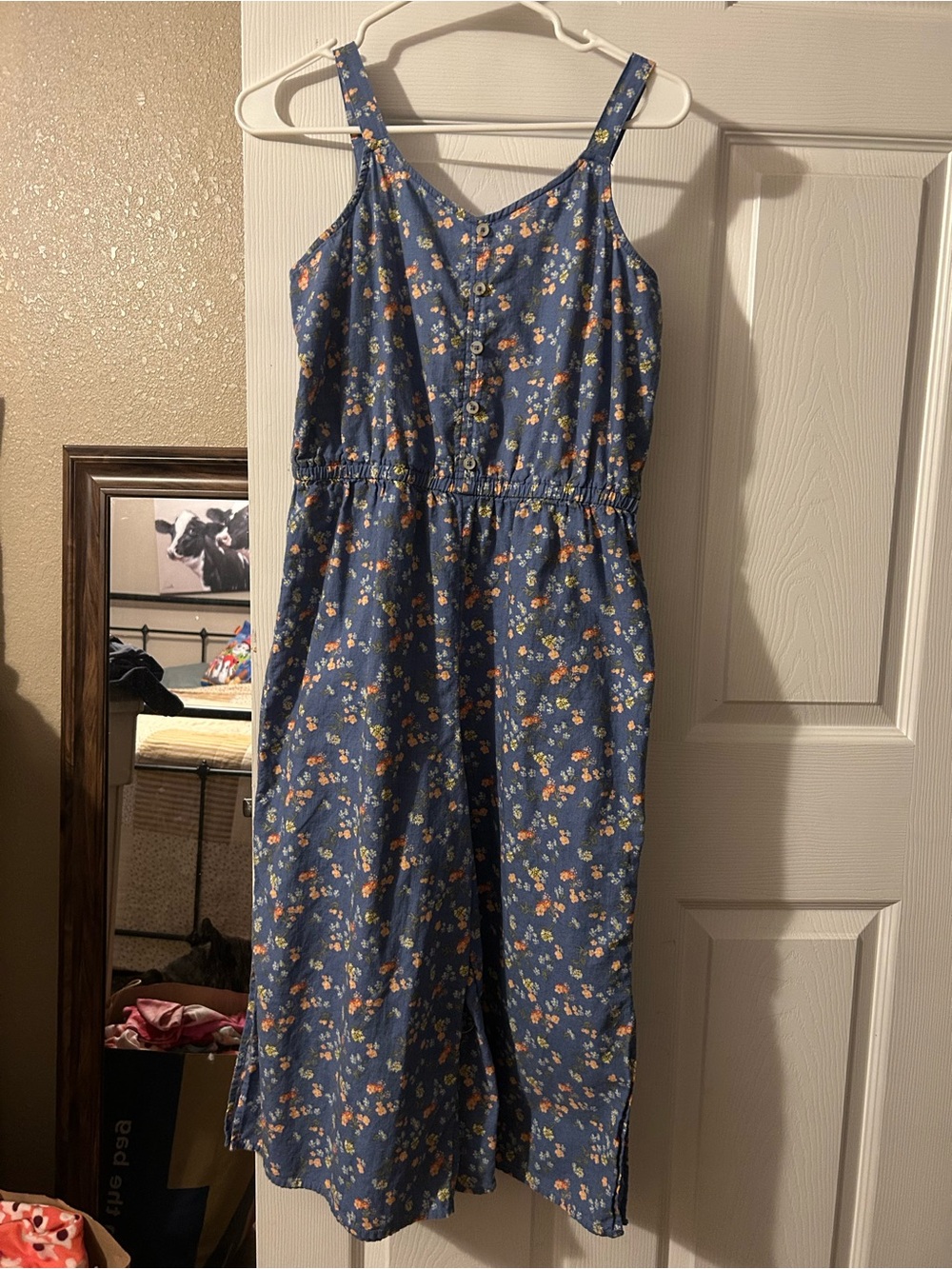 Justice youth 18/XL blue floral romper 100% cotton